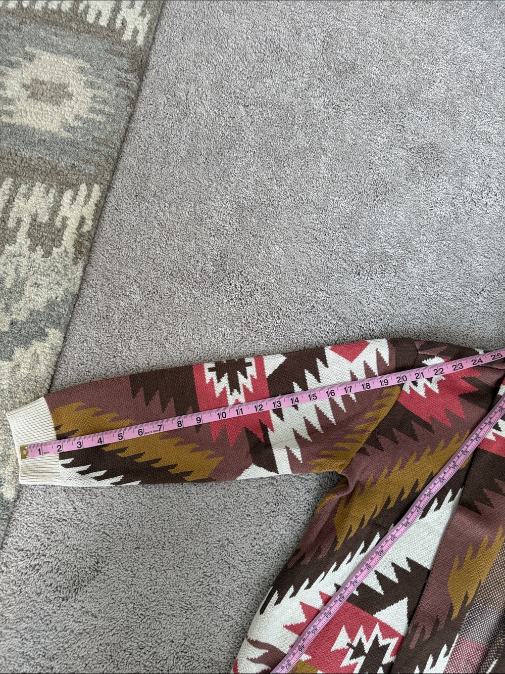 Lucky Brand Aztec Open-Front Cardigan in Pink, Brown, Rust & Cream - Picture 12 of 12